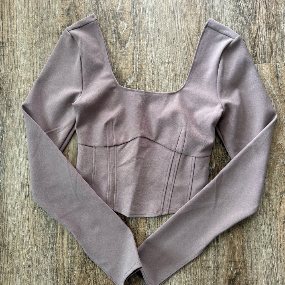 Abercrombie & Fitch Light Brown Long Sleeve Crop Top